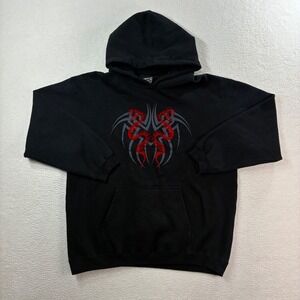 Y2K Top Heavy Hoodie Mens XL Black Red Tribal Dragon Snake Pullover Streetwear